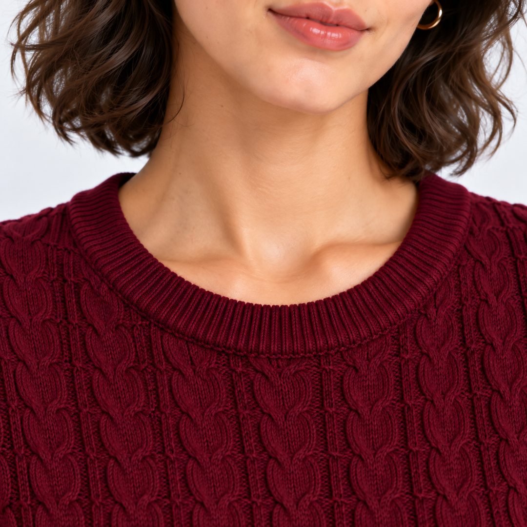 Zopfmuster Pullover Damen Kurzarm Rundhals Strick