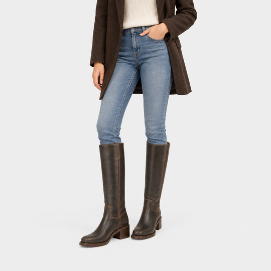 Stiefel Damen Kniehoch Blockabsatz Klassisch Langschaft