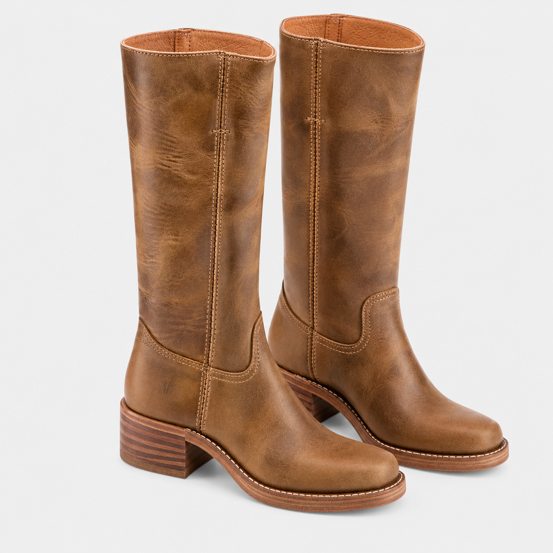 Stiefel Damen Kniehoch Blockabsatz Klassisch Langschaft