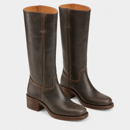 Stiefel Damen Kniehoch Blockabsatz Klassisch Langschaft