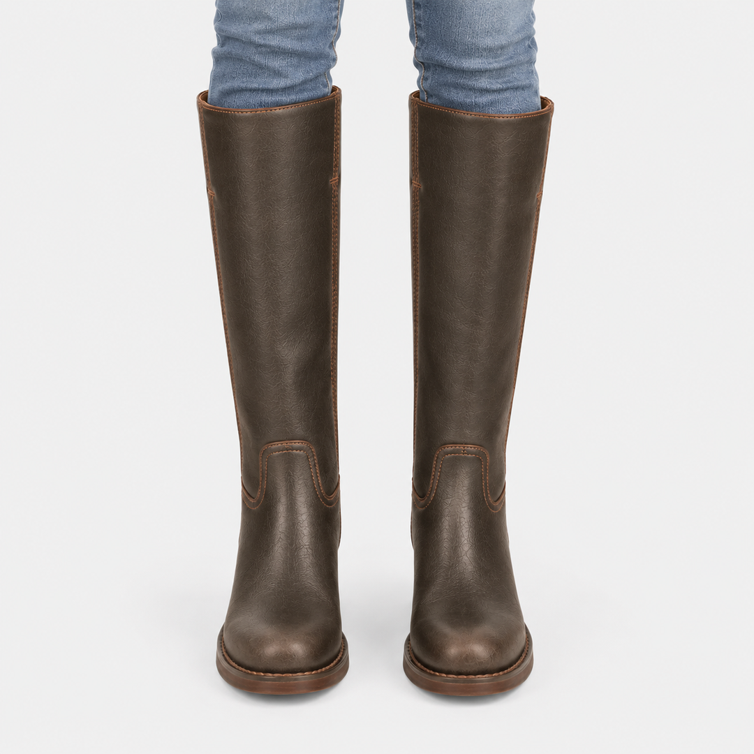 Stiefel Damen Kniehoch Blockabsatz Klassisch Langschaft
