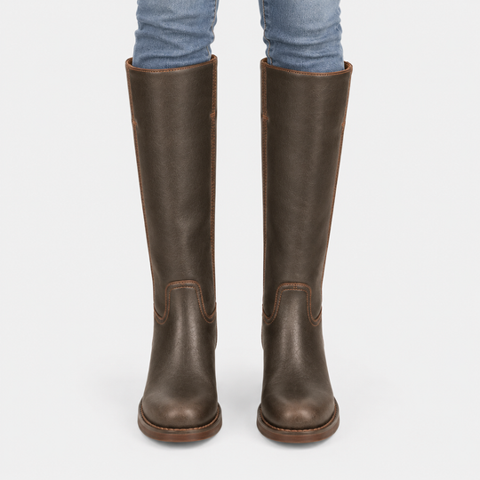 Stiefel Damen Kniehoch Blockabsatz Klassisch Langschaft