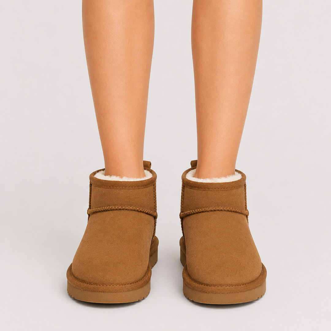 Winterboots Damen Kunstfell Warm Gefüttert Kurz Bequem