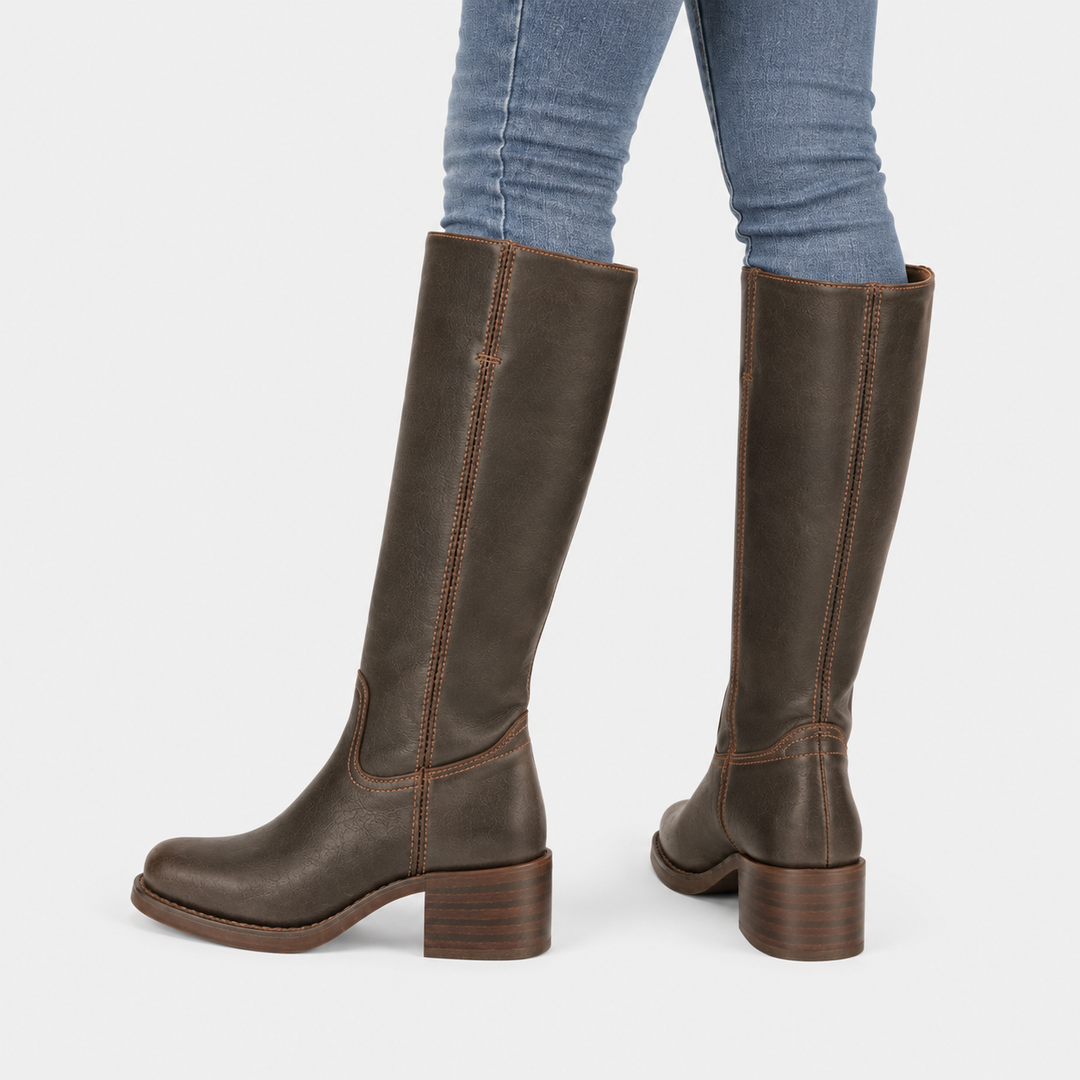 Stiefel Damen Kniehoch Blockabsatz Klassisch Langschaft