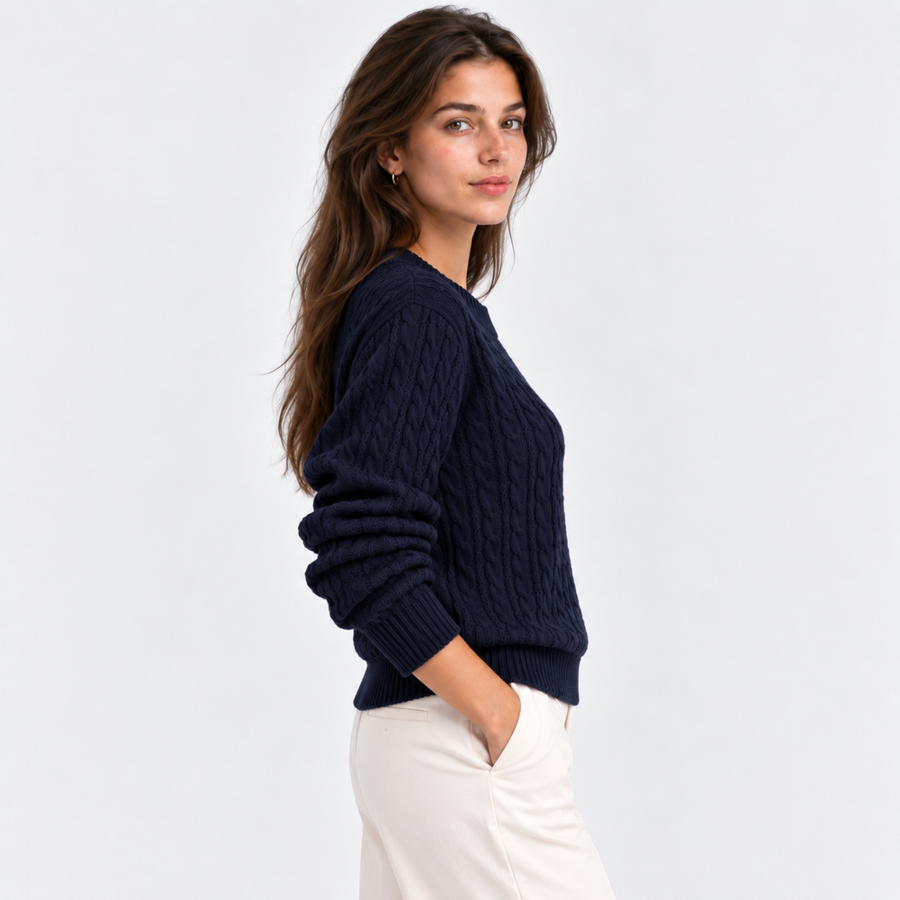 Zopfmuster Pullover Damen Grobstrick Locker Geschnitten