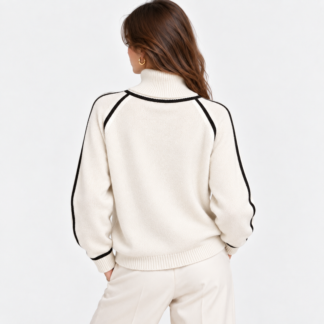 Rollkragenpullover Damen Kontrast Rand Strick Warm