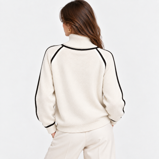 Rollkragenpullover Damen Kontrast Rand Strick Warm