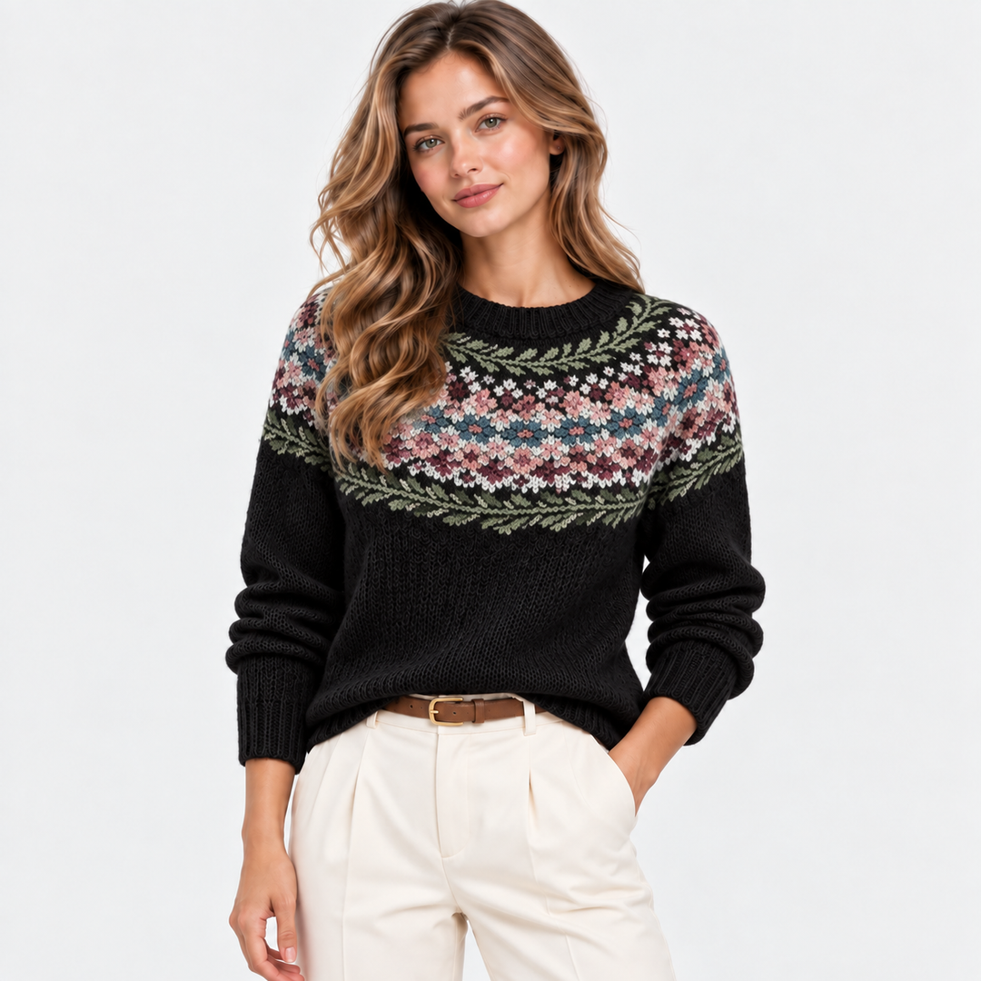 Fair Isle Pullover Damen Rundhals Strick Warm Winter