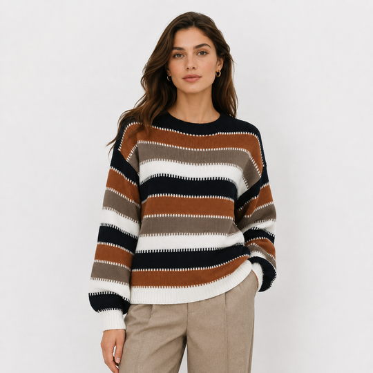 Pullover Damen Gestreift Rundhals Strick Casual