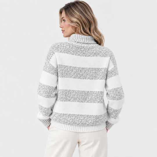 Rollkragenpullover Damen Gestreift Warm Oversized