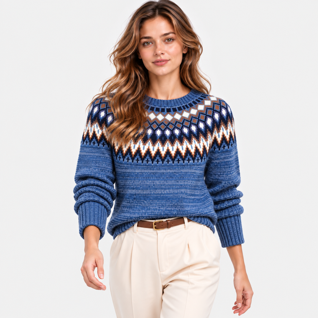 Norwegerpullover Damen Fair Isle Rundhals Strick