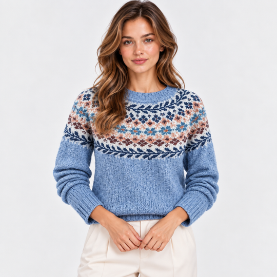 Fair Isle Pullover Damen Rundhals Strick Warm Winter
