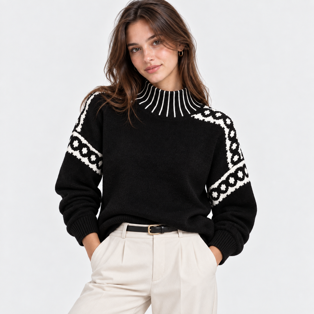 Pullover Damen Stehkragen Oversized Strick Warm