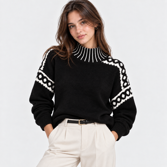 Pullover Damen Stehkragen Oversized Strick Warm