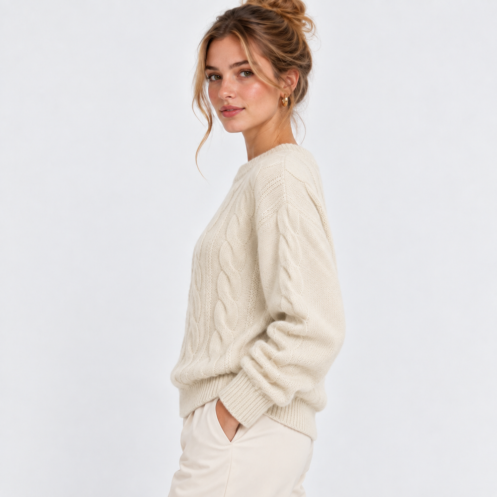 Wollpullover Damen Zopfmuster Warm Winter Strick