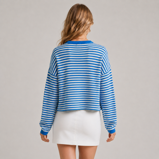 Strickjacke Damen Gestreift Locker Geschnitten Cardigan