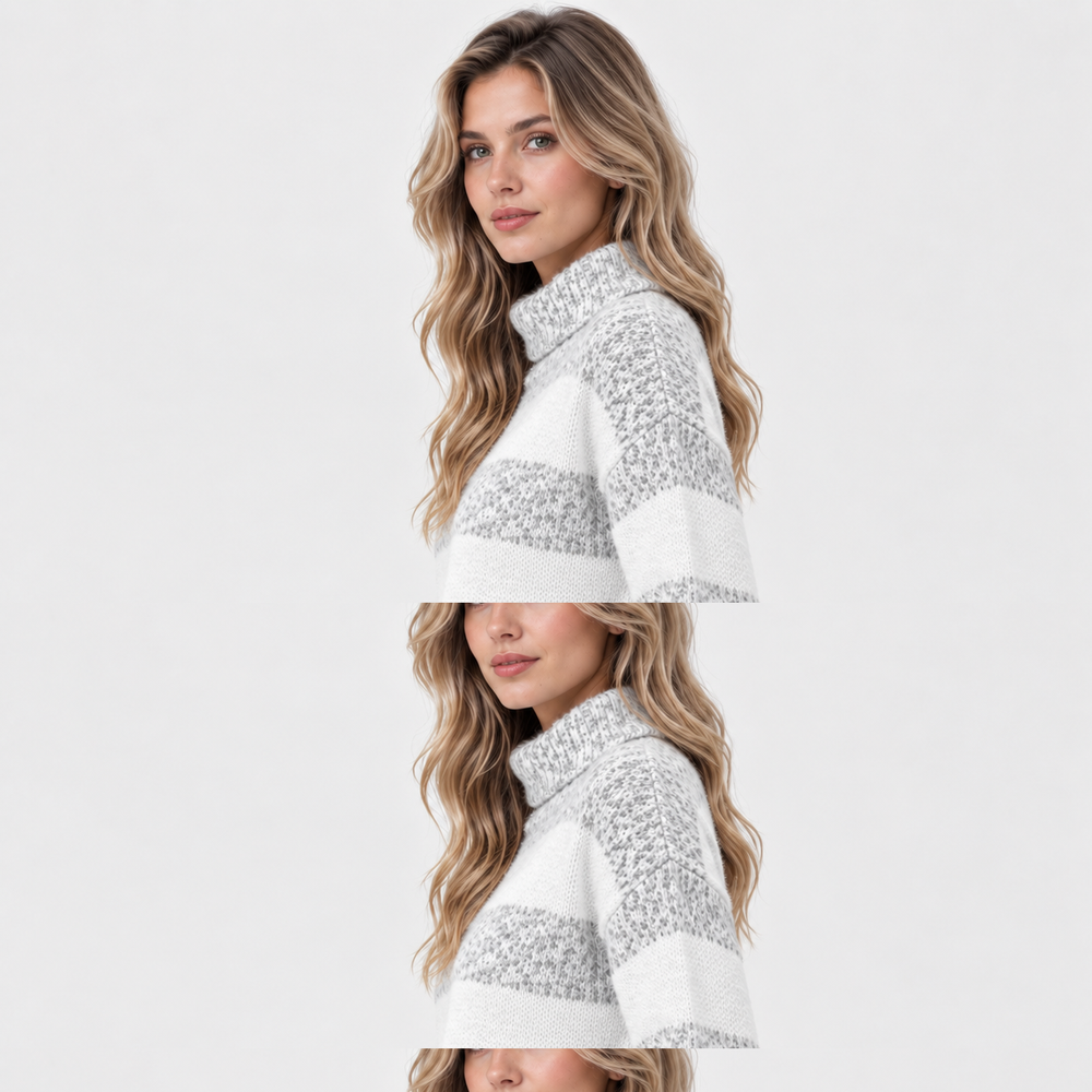 Rollkragenpullover Damen Gestreift Warm Oversized