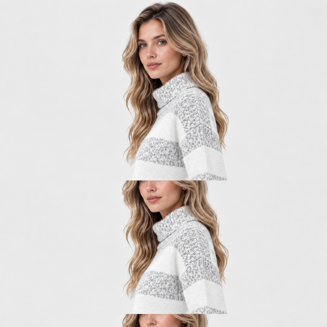 Rollkragenpullover Damen Gestreift Warm Oversized