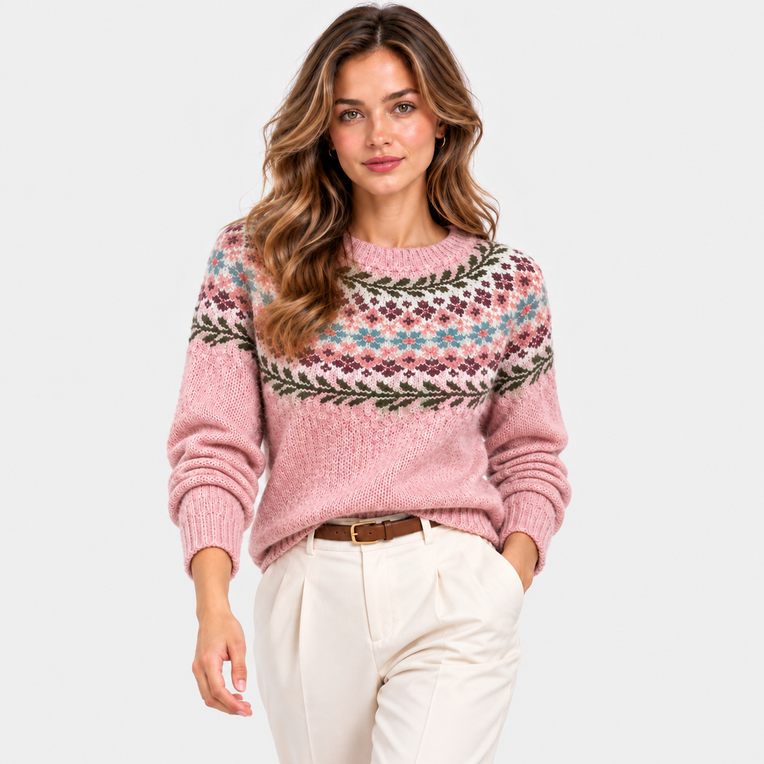 Fair Isle Pullover Damen Rundhals Strick Warm Winter