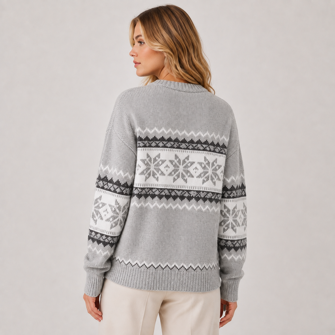Norwegerpullover Damen Schneeflocken Stehkragen Winter