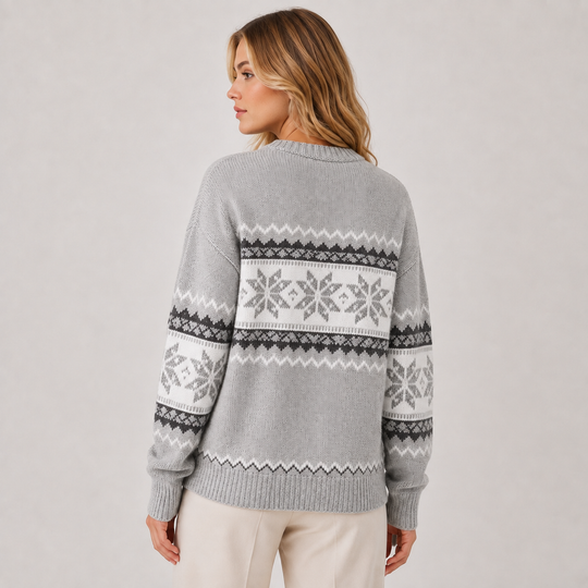 Norwegerpullover Damen Schneeflocken Stehkragen Winter