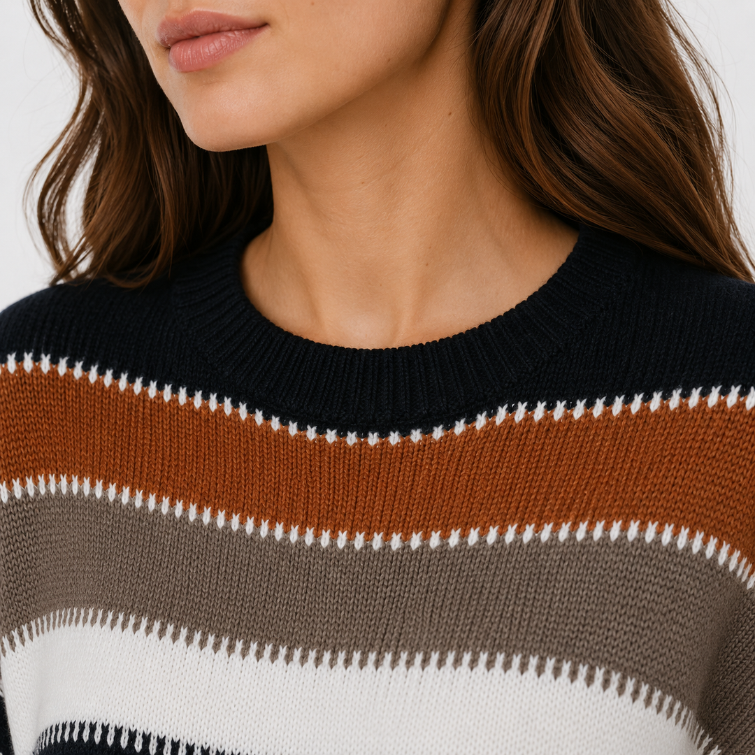 Pullover Damen Gestreift Rundhals Strick Casual