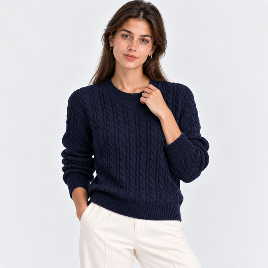 Zopfmuster Pullover Damen Grobstrick Locker Geschnitten