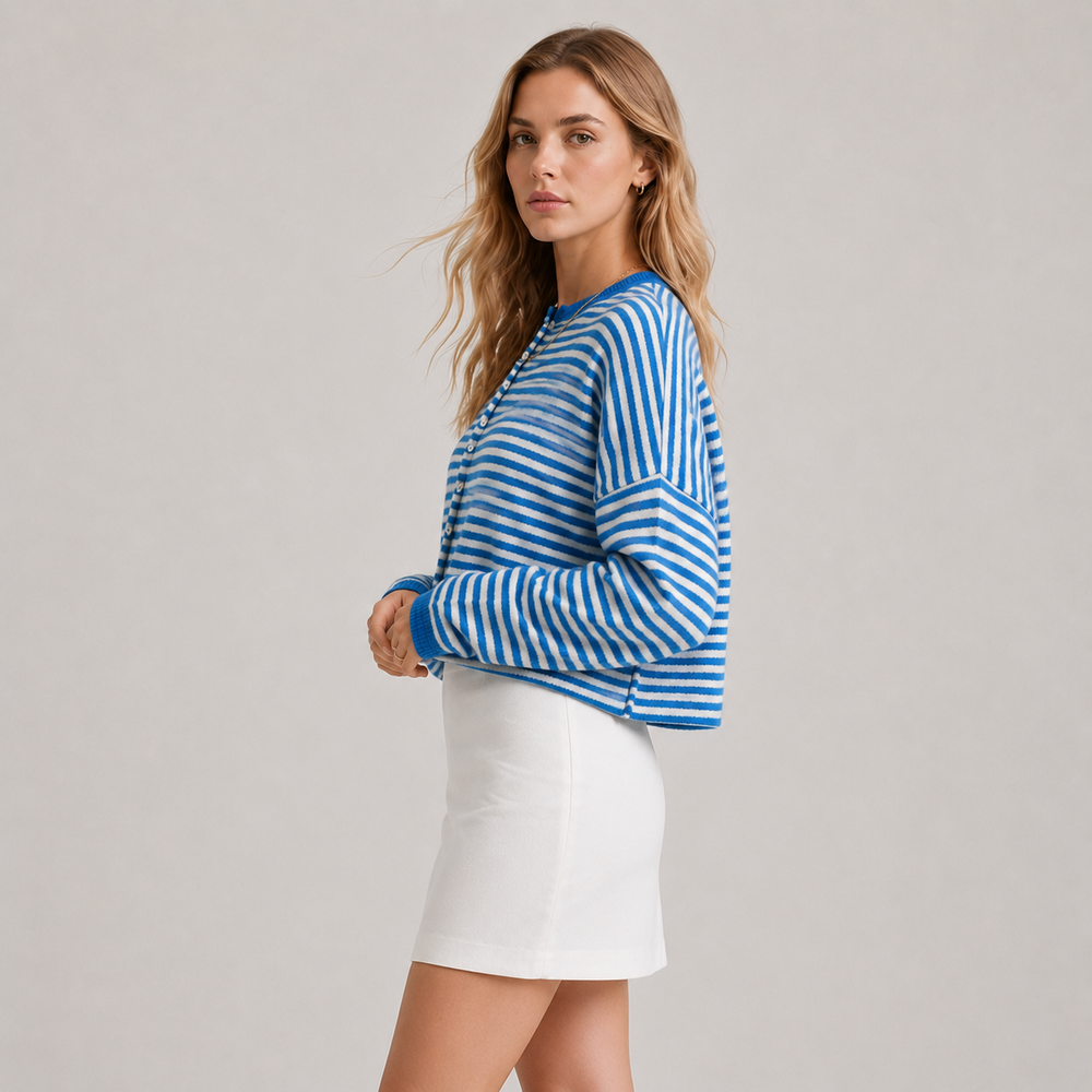 Strickjacke Damen Gestreift Locker Geschnitten Cardigan