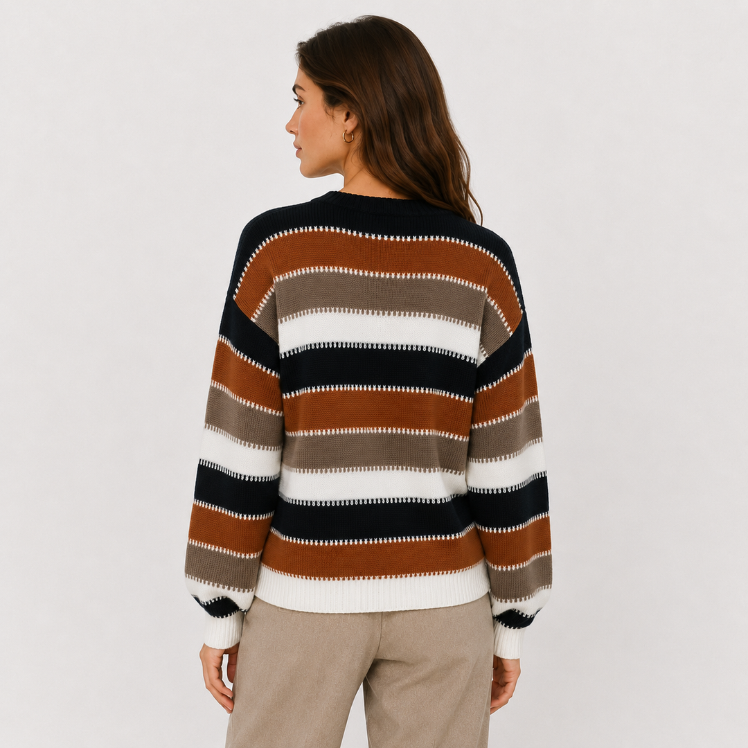Pullover Damen Gestreift Rundhals Strick Casual