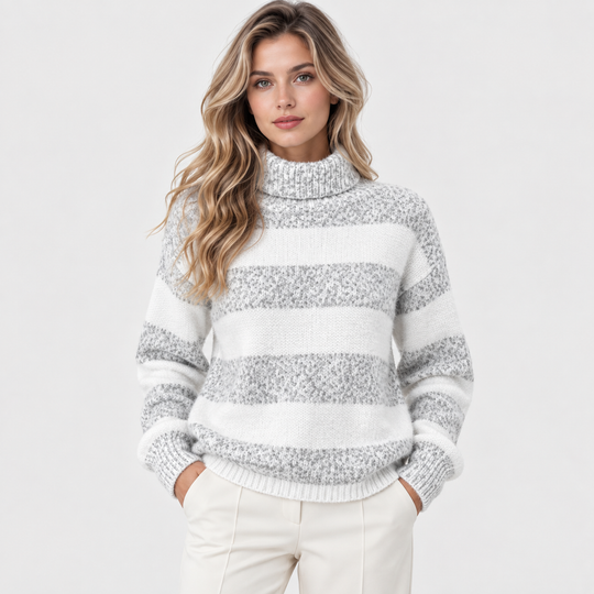 Rollkragenpullover Damen Gestreift Warm Oversized