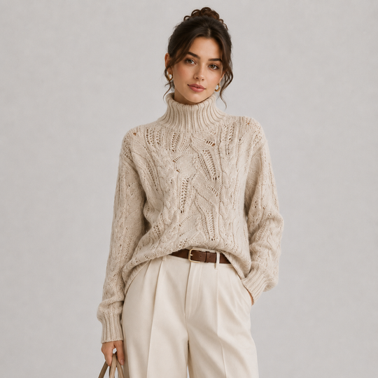 Pullover Damen Kaschmir Optik Warm Langarm Feinstrick