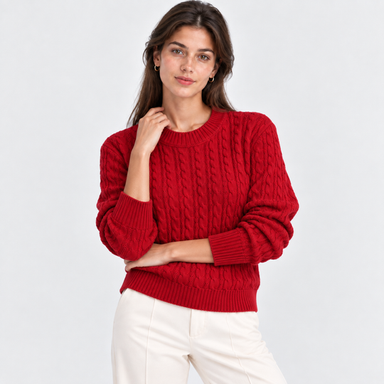 Zopfmuster Pullover Damen Grobstrick Locker Geschnitten
