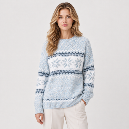 Norwegerpullover Damen Schneeflocken Stehkragen Winter