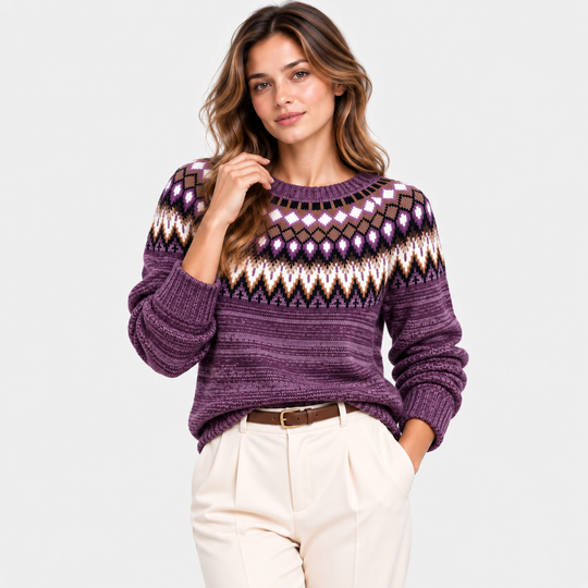 Norwegerpullover Damen Fair Isle Rundhals Strick