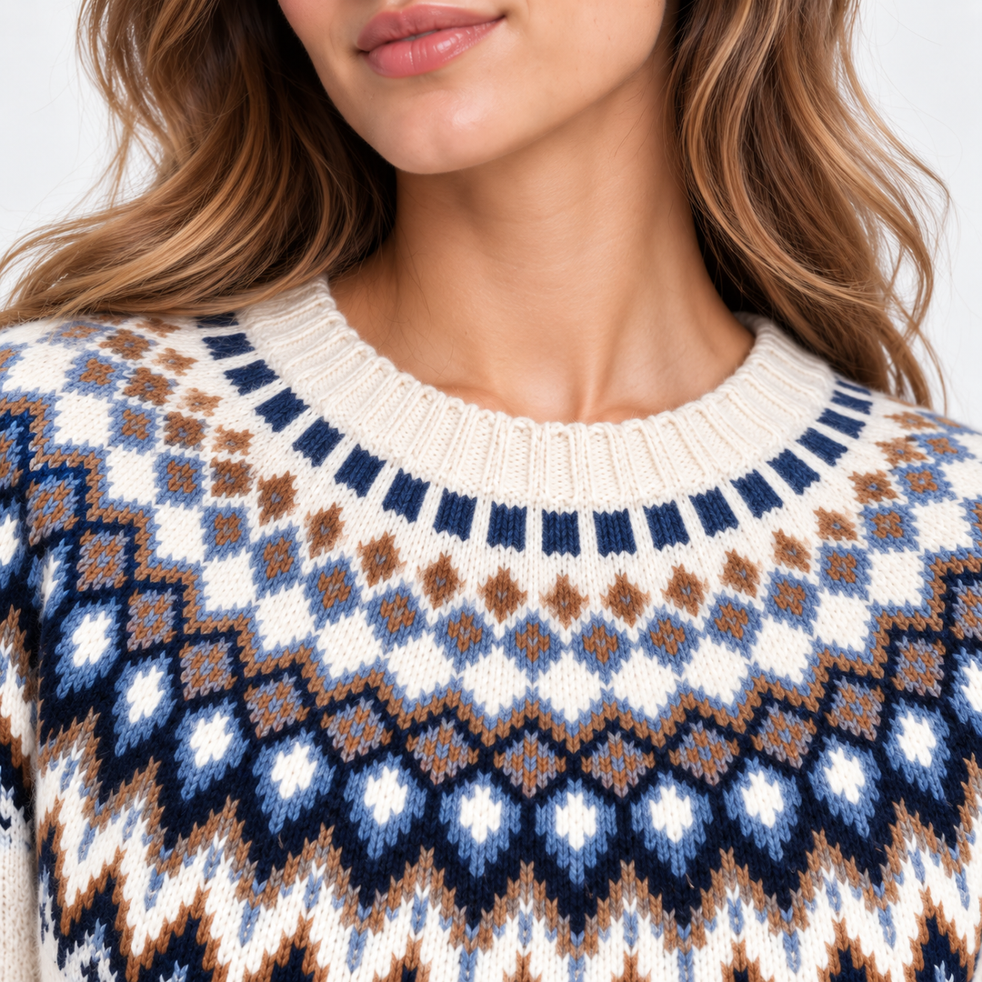Norwegerpullover Damen Fair Isle Rundhals Strick