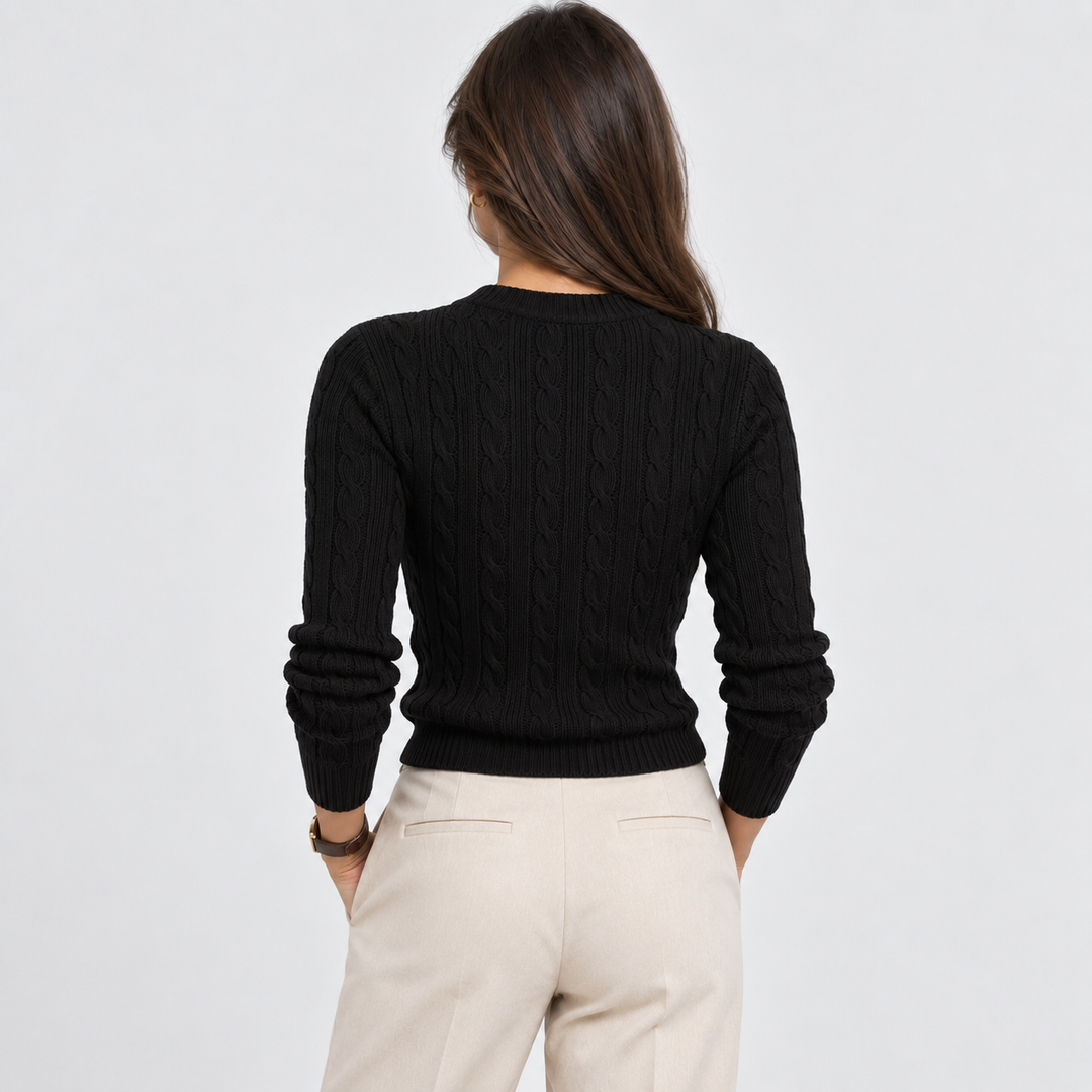Zopfmuster Pullover Damen V-Ausschnitt Strick Warm