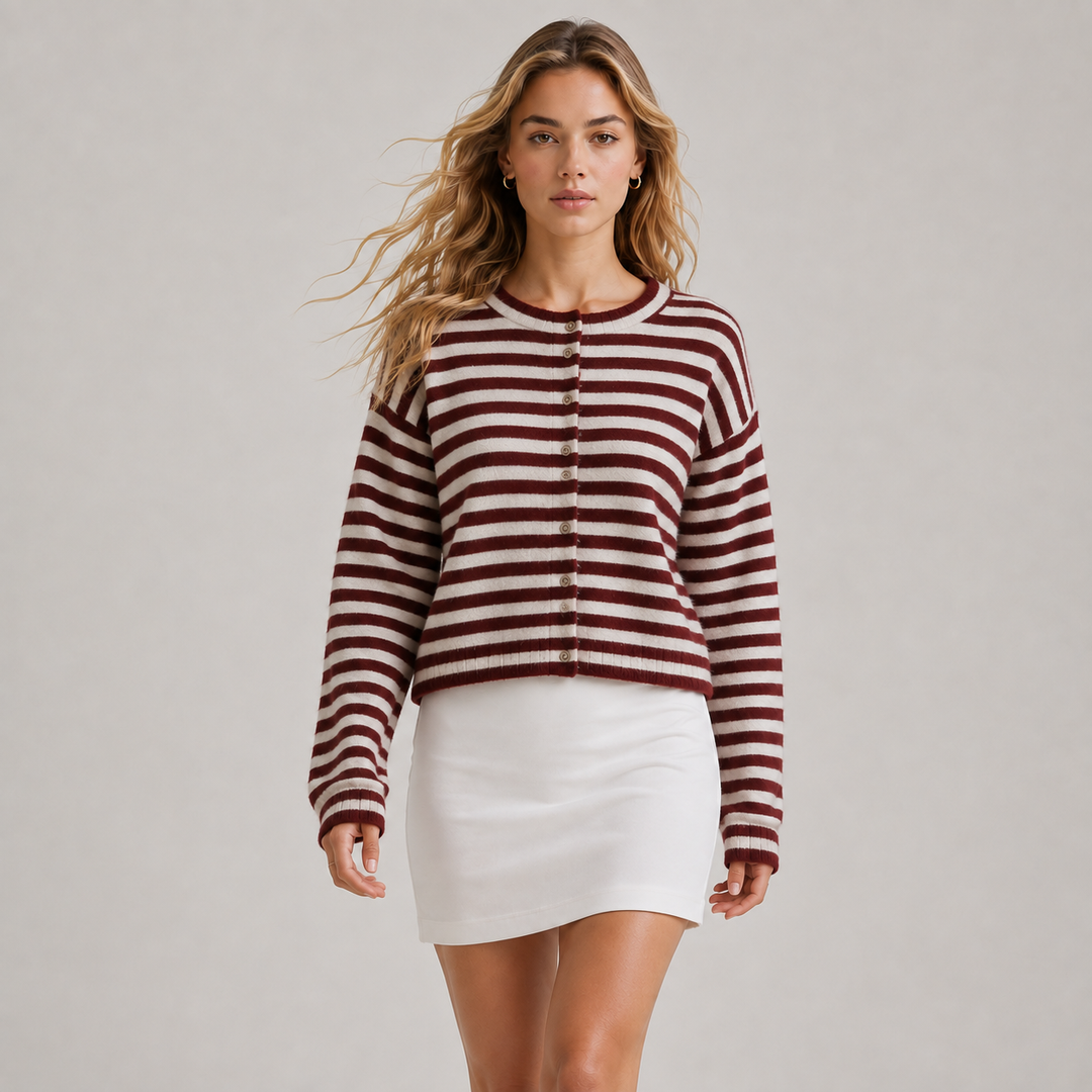 Strickjacke Damen Gestreift Locker Geschnitten Cardigan