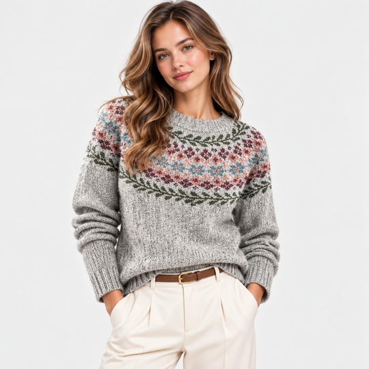 Fair Isle Pullover Damen Rundhals Strick Warm Winter