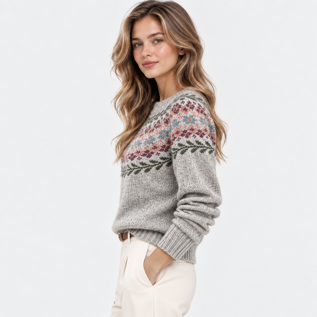 Fair Isle Pullover Damen Rundhals Strick Warm Winter