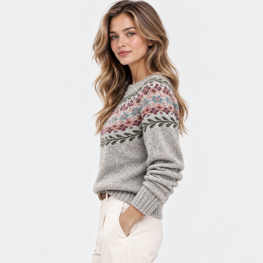 Fair Isle Pullover Damen Rundhals Strick Warm Winter