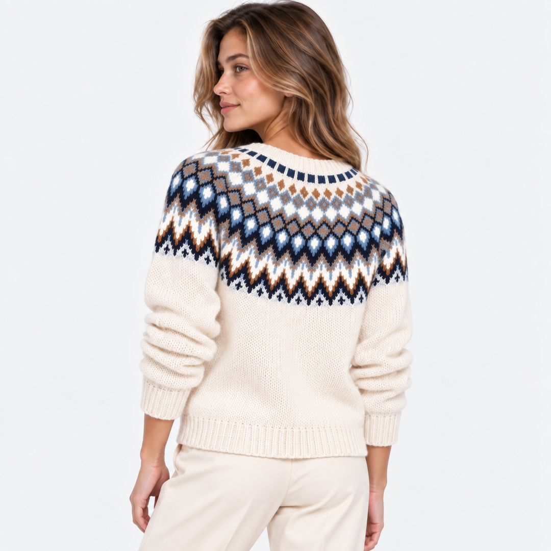 Norwegerpullover Damen Fair Isle Rundhals Strick