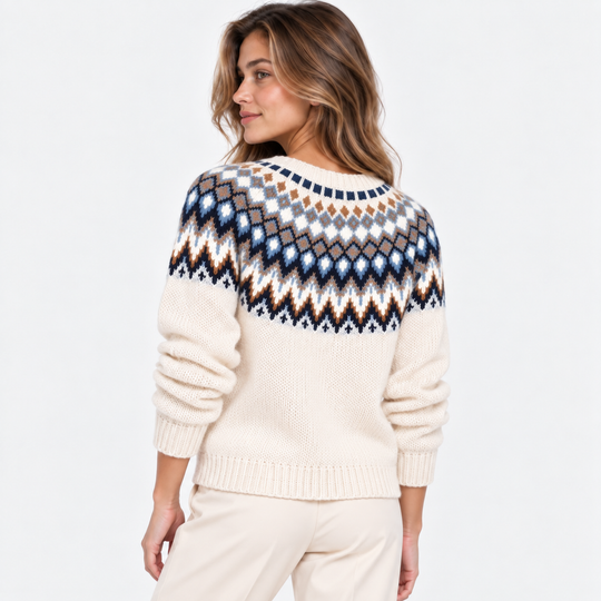 Norwegerpullover Damen Fair Isle Rundhals Strick