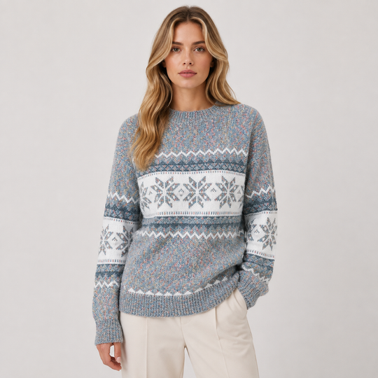 Norwegerpullover Damen Schneeflocken Stehkragen Winter