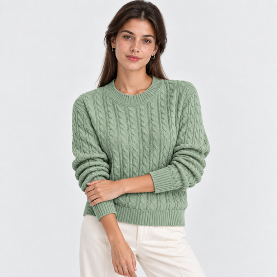 Zopfmuster Pullover Damen Grobstrick Locker Geschnitten