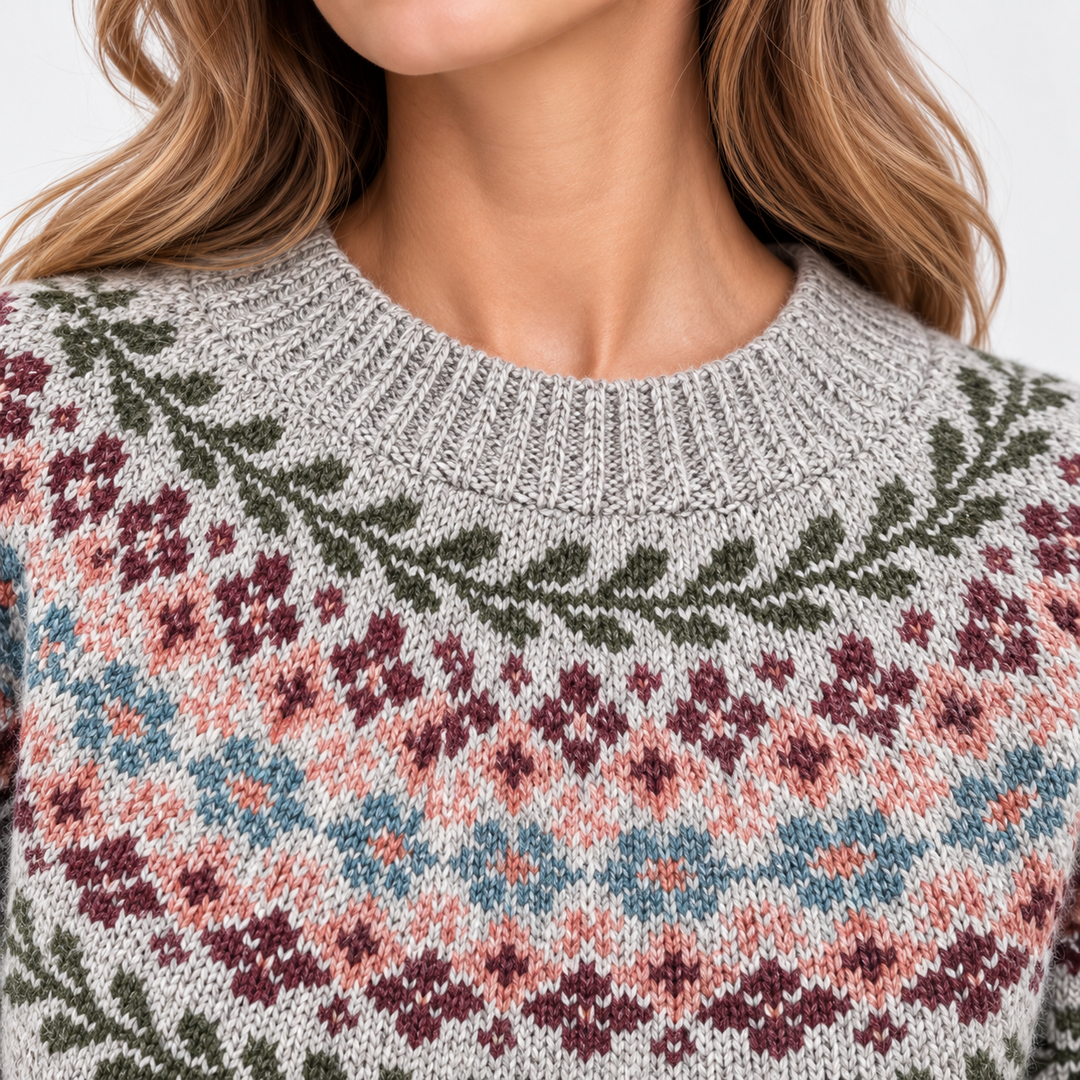 Fair Isle Pullover Damen Rundhals Strick Warm Winter