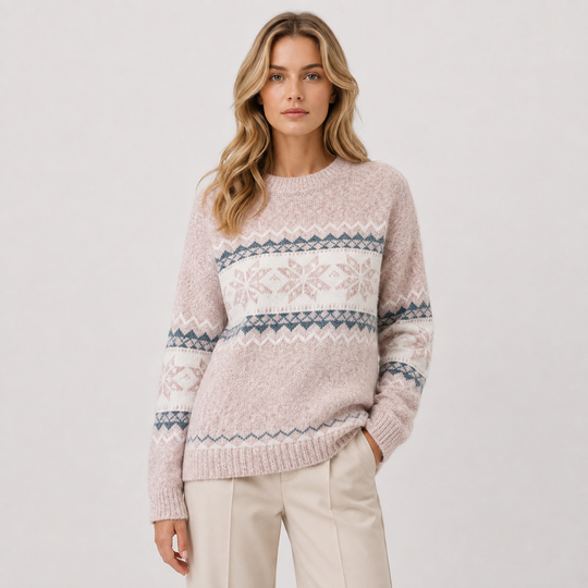 Norwegerpullover Damen Schneeflocken Stehkragen Winter