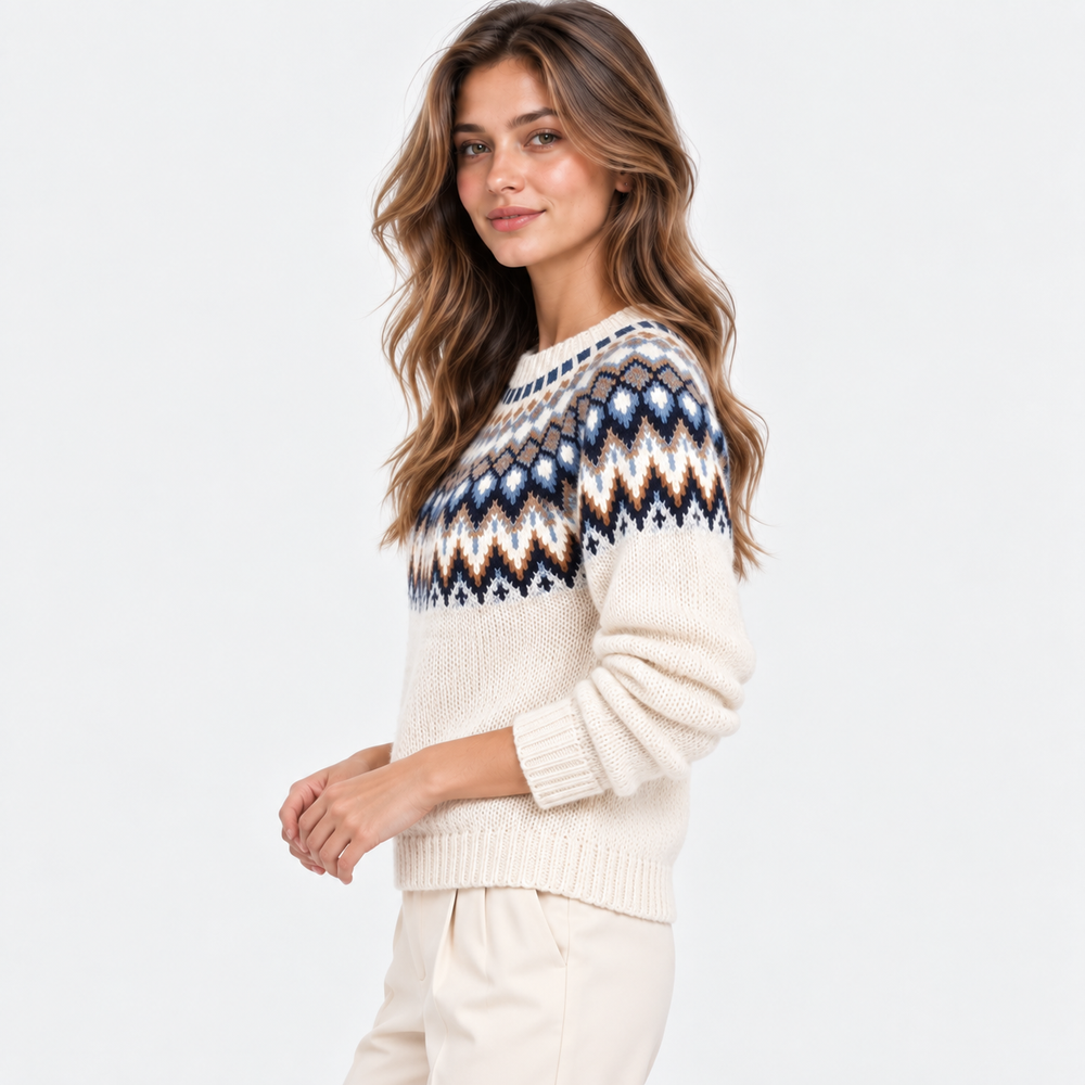 Norwegerpullover Damen Fair Isle Rundhals Strick