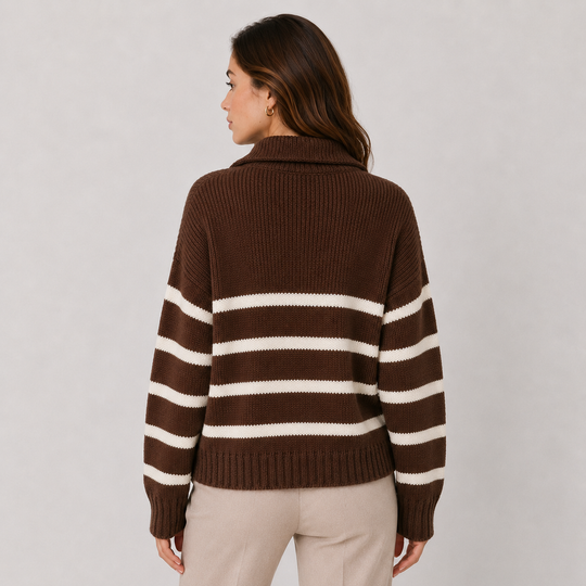 Troyer Pullover Damen Gestreift Halber Reißverschluss