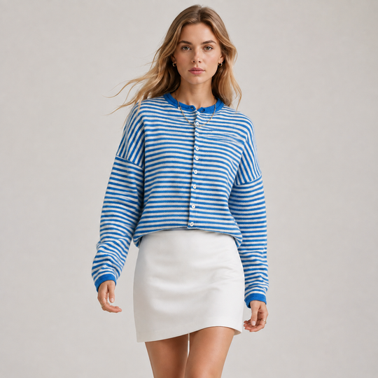 Strickjacke Damen Gestreift Locker Geschnitten Cardigan