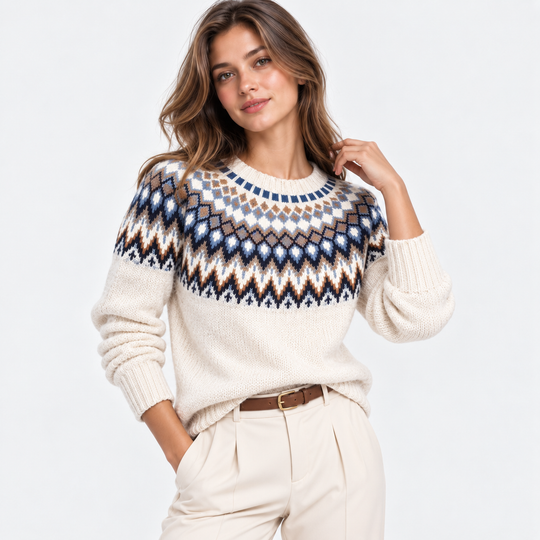 Norwegerpullover Damen Fair Isle Rundhals Strick
